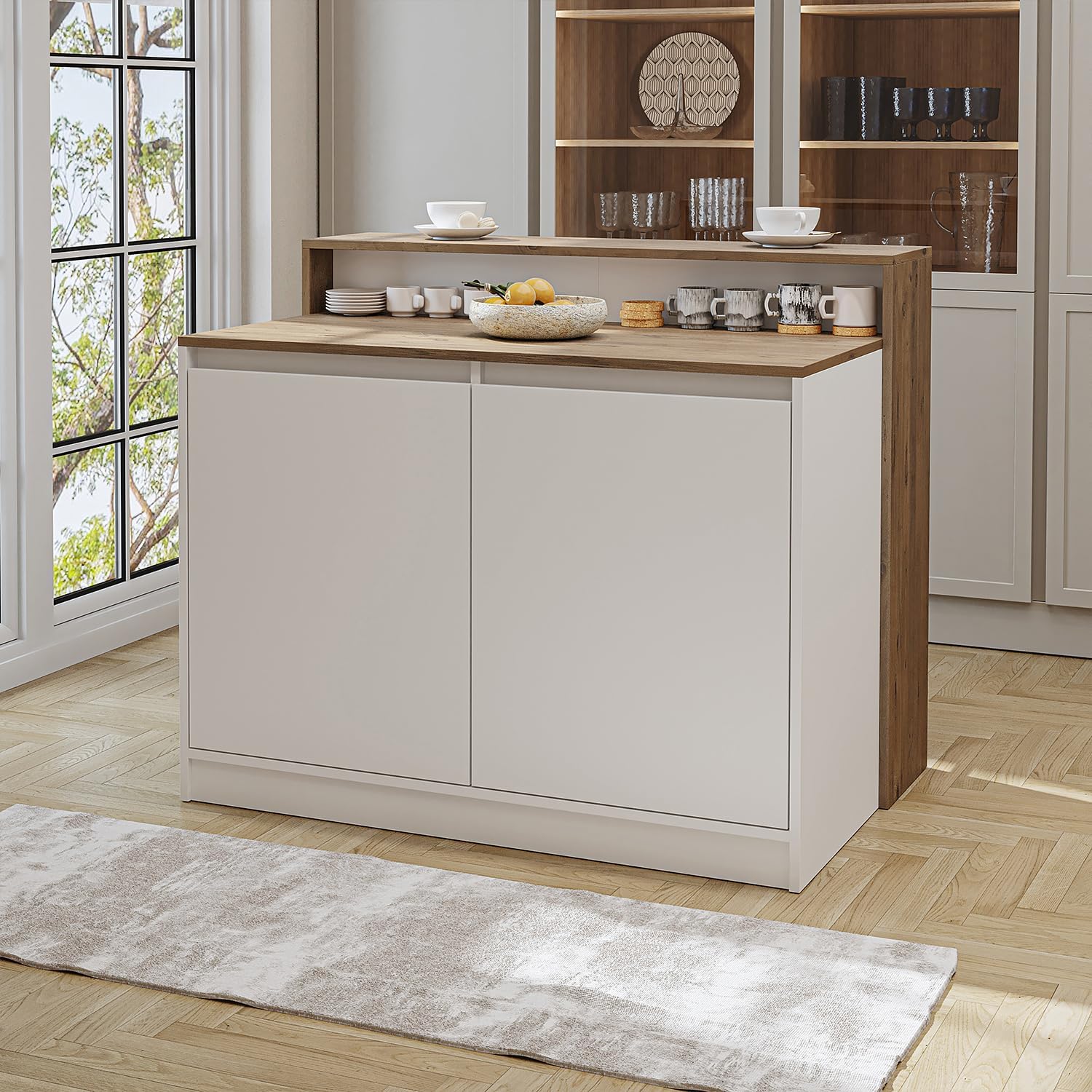Kücheninsel Cortado – Küchentisch & Bartisch, BHT: 120 x 100 x 80 cm – Platzsparend & Modern für Küche & Esszimmer (Weiß-Eiche)