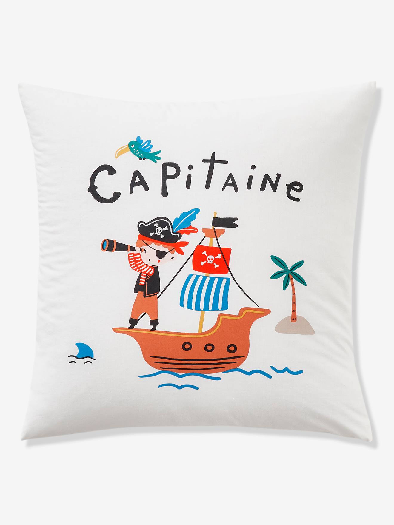 Conjunto infantil de capa de edredom e fronha, Piratas, branco claro liso com estampas.