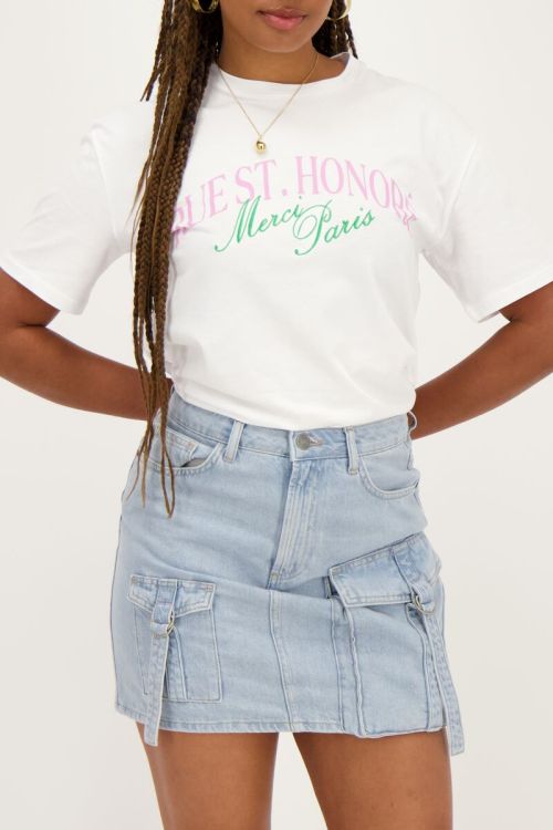 Wit T-shirt met paarse ''Rue st. honoré''
