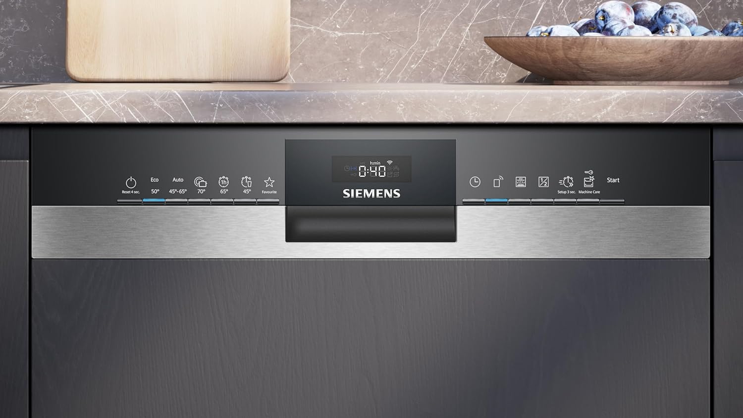 Siemens SN53HS01AE iQ300 Smarter Geschirrspüler Teilintegriert, 60 cm breit, Made in Germany, Besteckkorb, Edelstahl, angenehm leise mit iQdrive, aquaStop, höhenverstellbarer Oberkorb, Home Connect