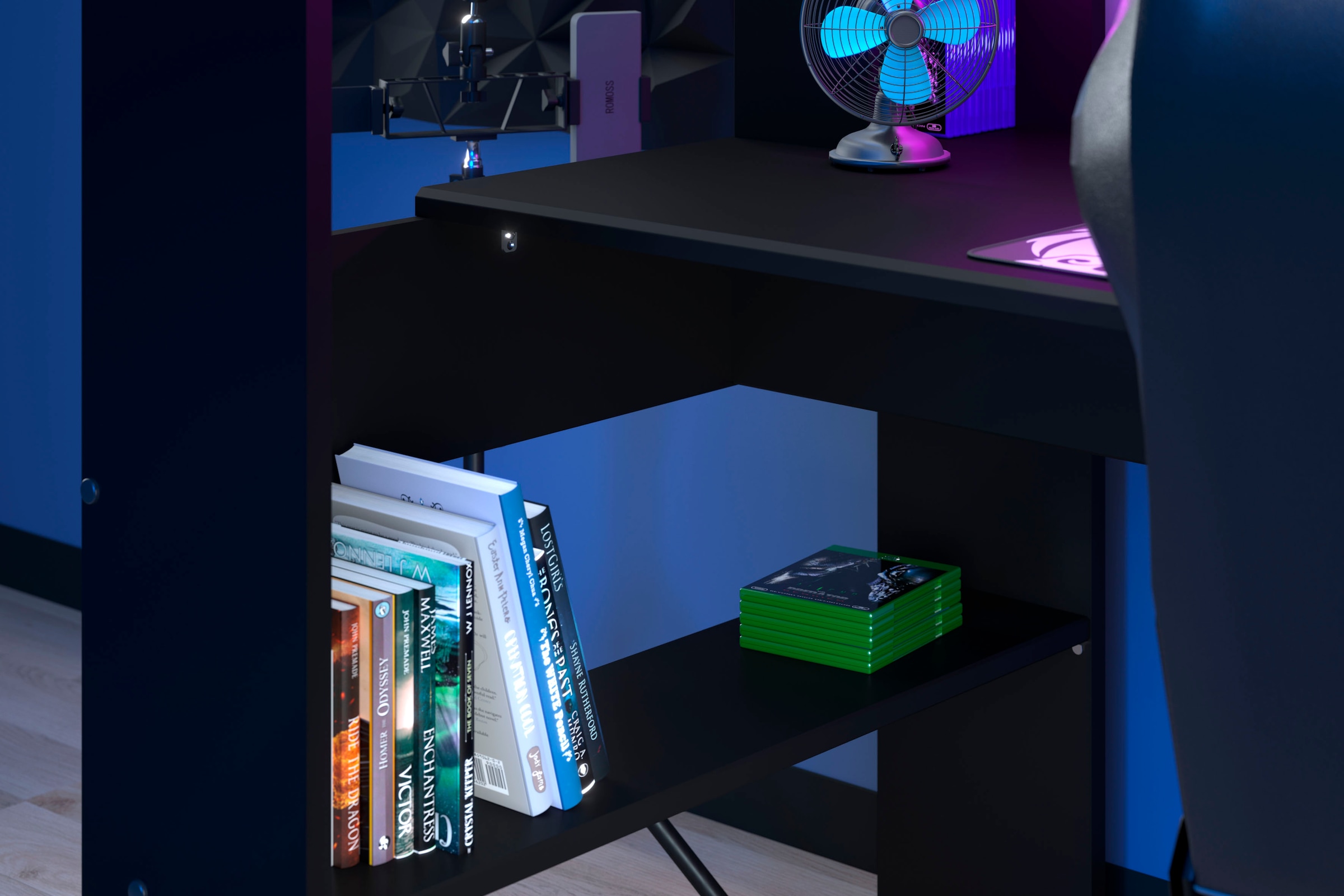 Parisot Hochbett »Gaming-Bett, mit Schreibtisch, USB Anschluss, LED, viel Stauraum« ideal für kleine Räume, TOPSELLER!