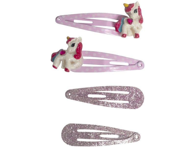Parsa Beauty Kids Haarclips, Einhorn und Glitzer 4 Stück Stilvolle Clips für jeden Look