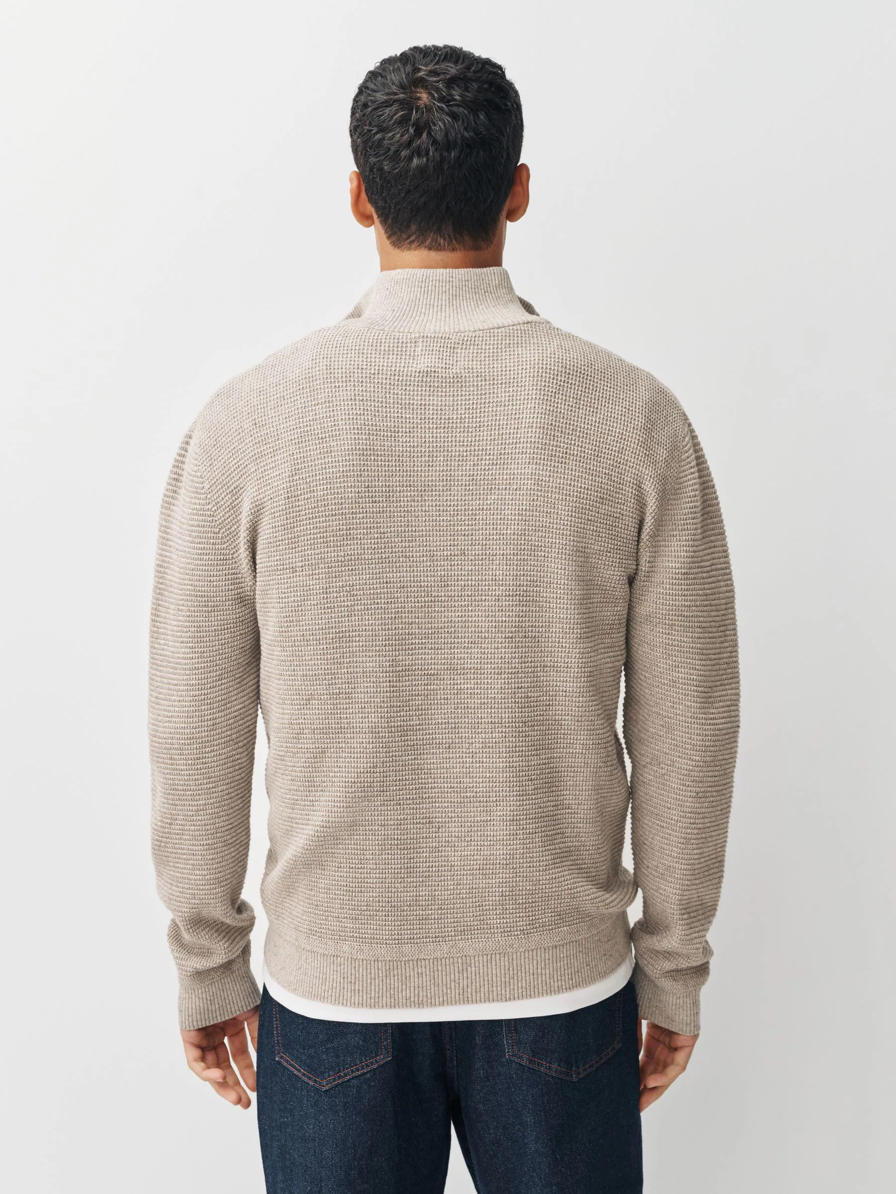 Neutraal - Effen - Regular Fit 100% Cotton Textured Premium Quarter Zip Jumper