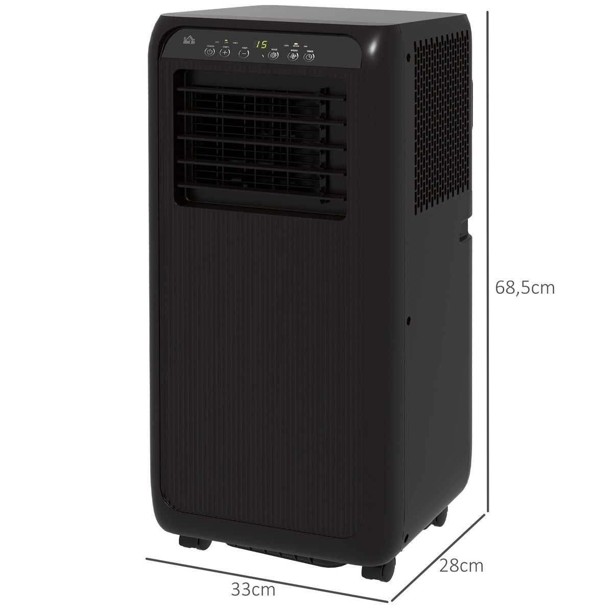 HOMCOM Draagbare airconditioner, 3-in-1 airconditioner met uitlaatslang, 9000 BTU/u (2600 W), met LED-display, 33L x 28B x 68,5H cm, ABS-kunststof, zwart