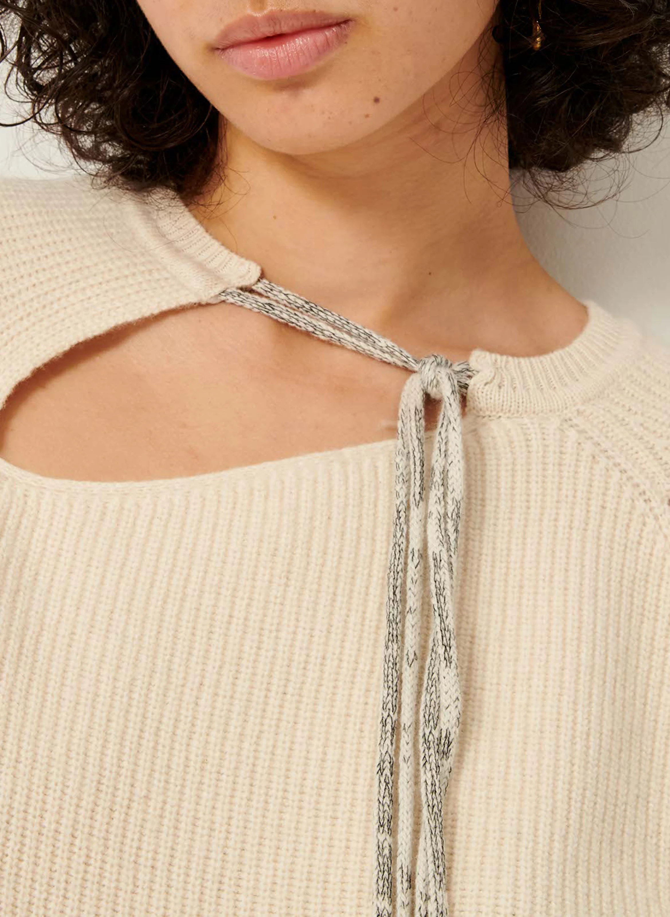 MARCIA - Pull col rond en laine et en coton mélangés | Beige