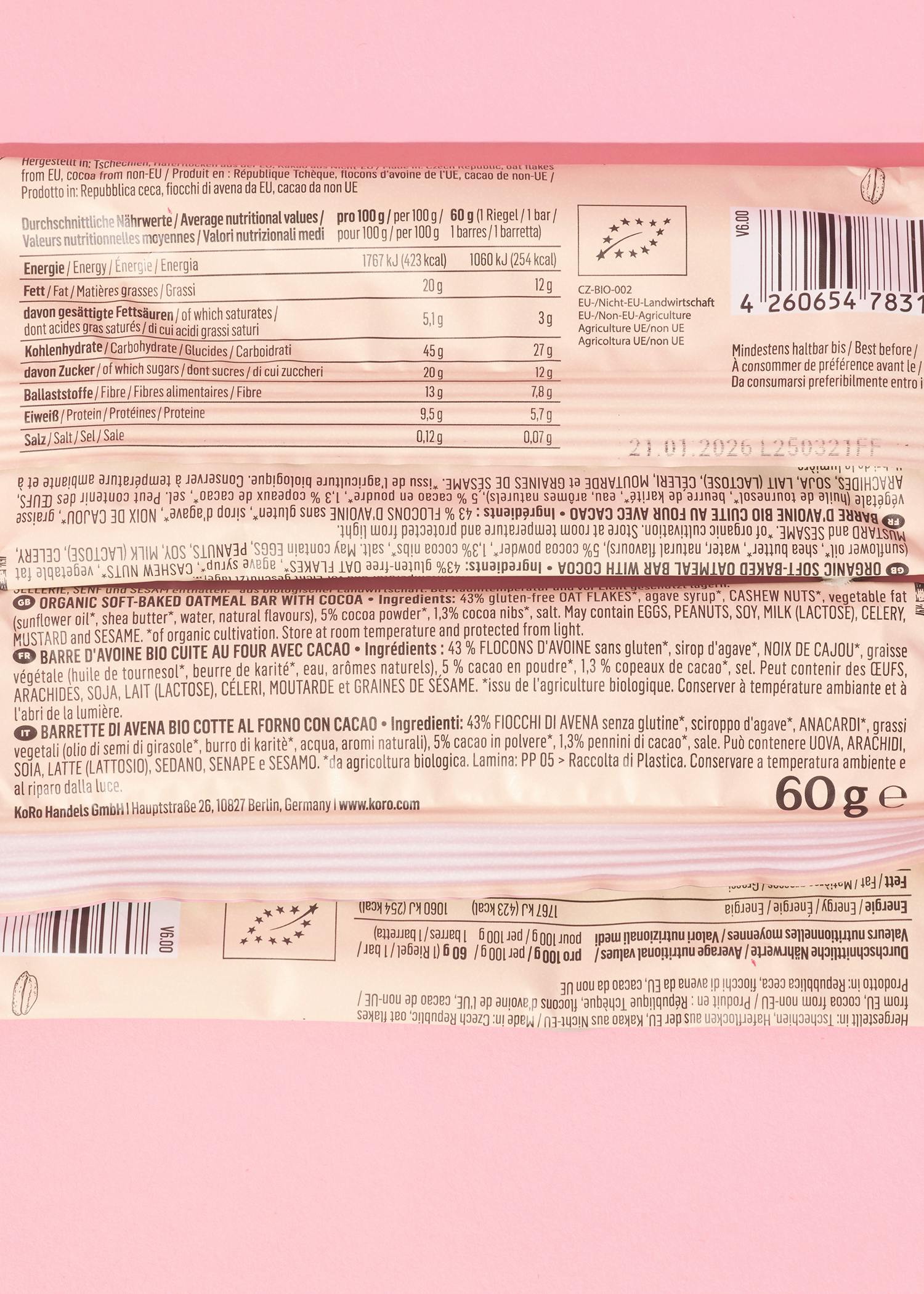 Bio Oat Bar Cocoa 60 g