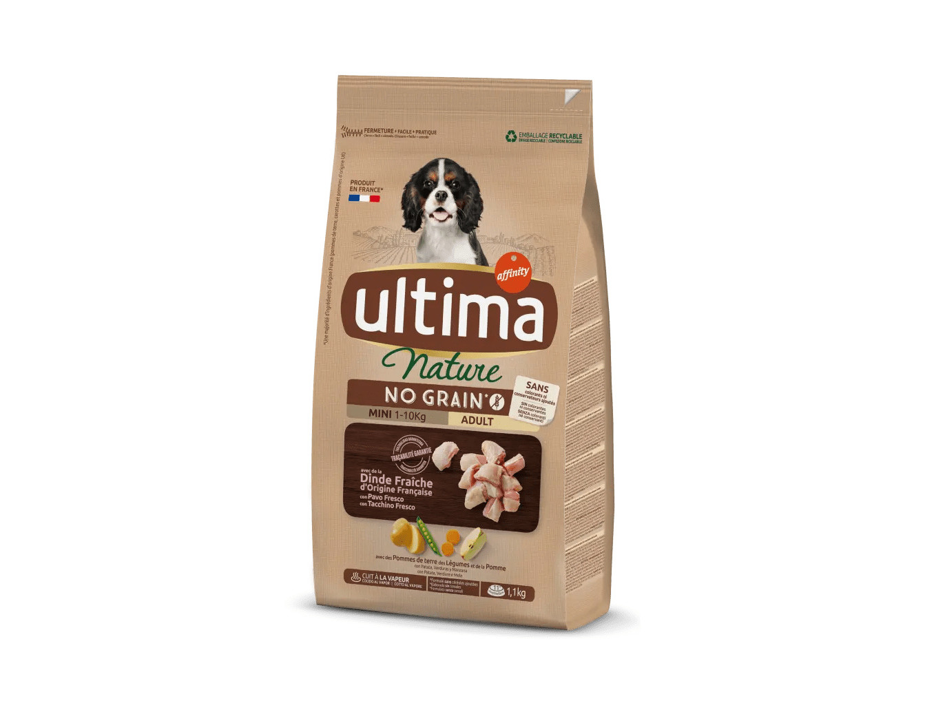 RAÇÃO PARA CÃO ULTIMA NATURE NO GRAIN RAÇA MINI COM PERÚ 1.1KG