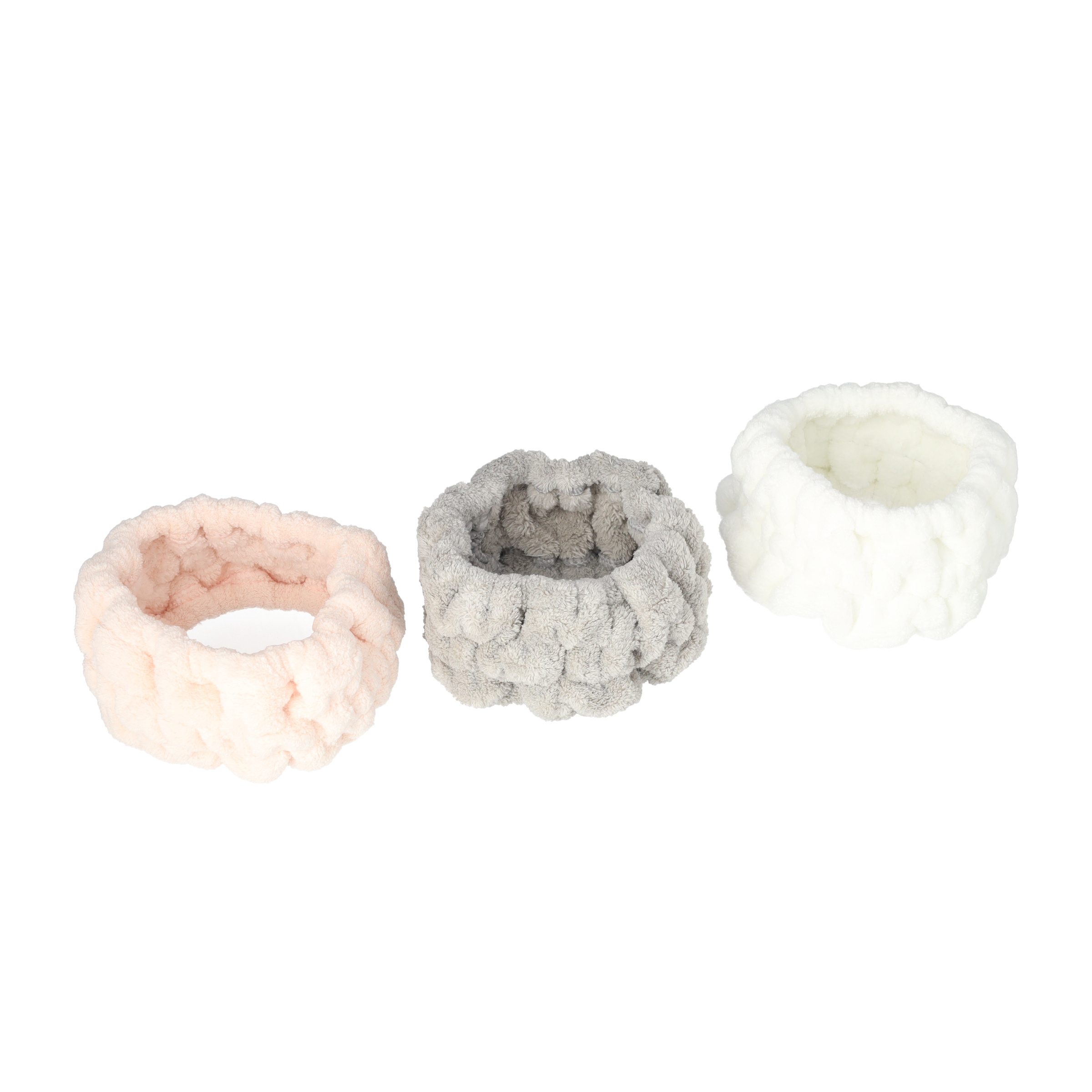 (3er Set) Elastisches Mikrofaser Haarband für Gesichts Pflege Spa Stirnband (One Size) - Weiss / Grau / Rosa
