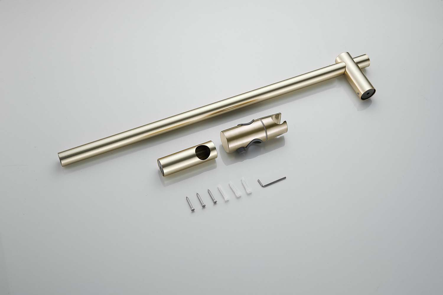 Saniclear Brass Curved doucheset geborsteld messing / mat goud met thermostatische kraan, handdouche en glijstang