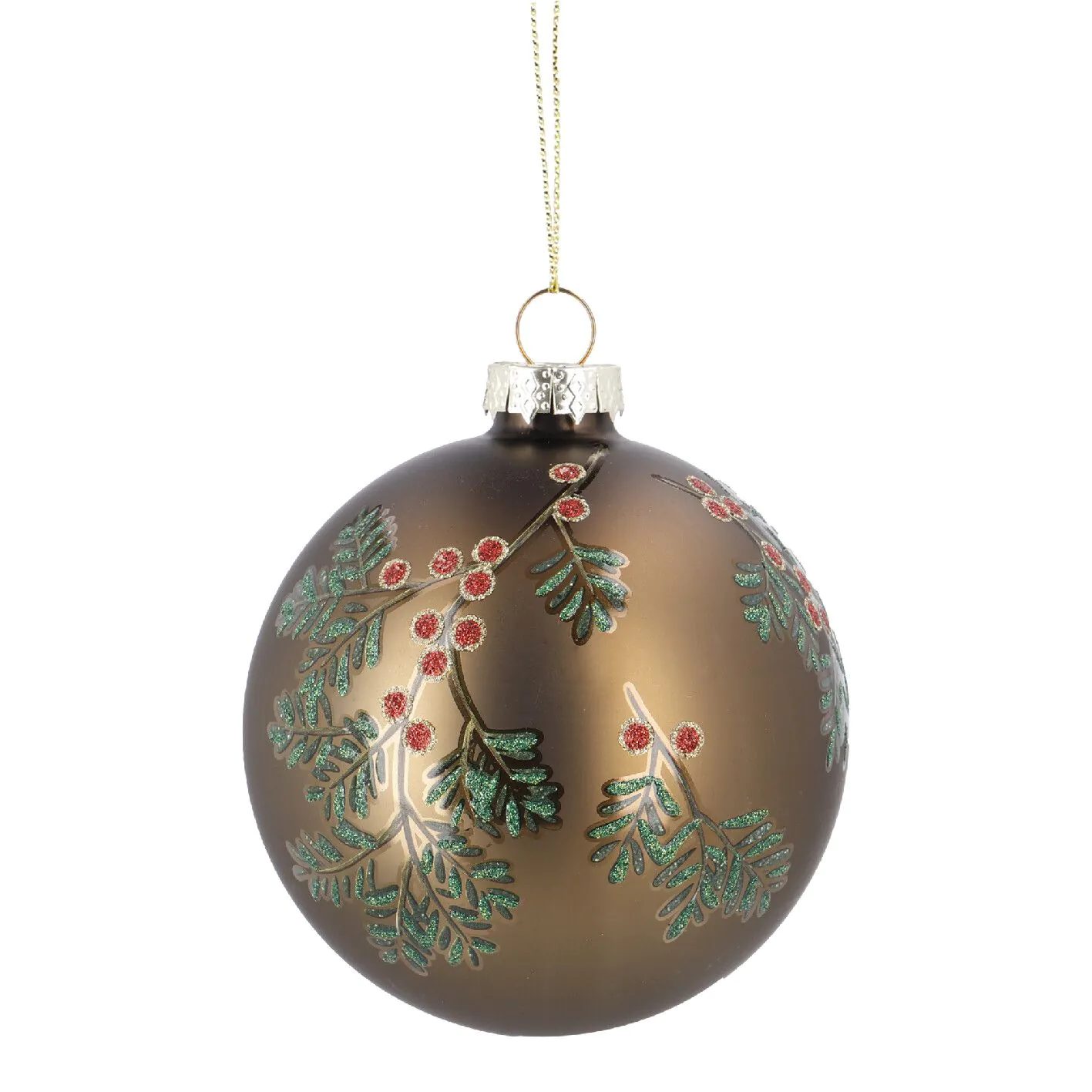 Weihnachtskugel Glas Vintage, Ilex/braun/matt, 8 cm