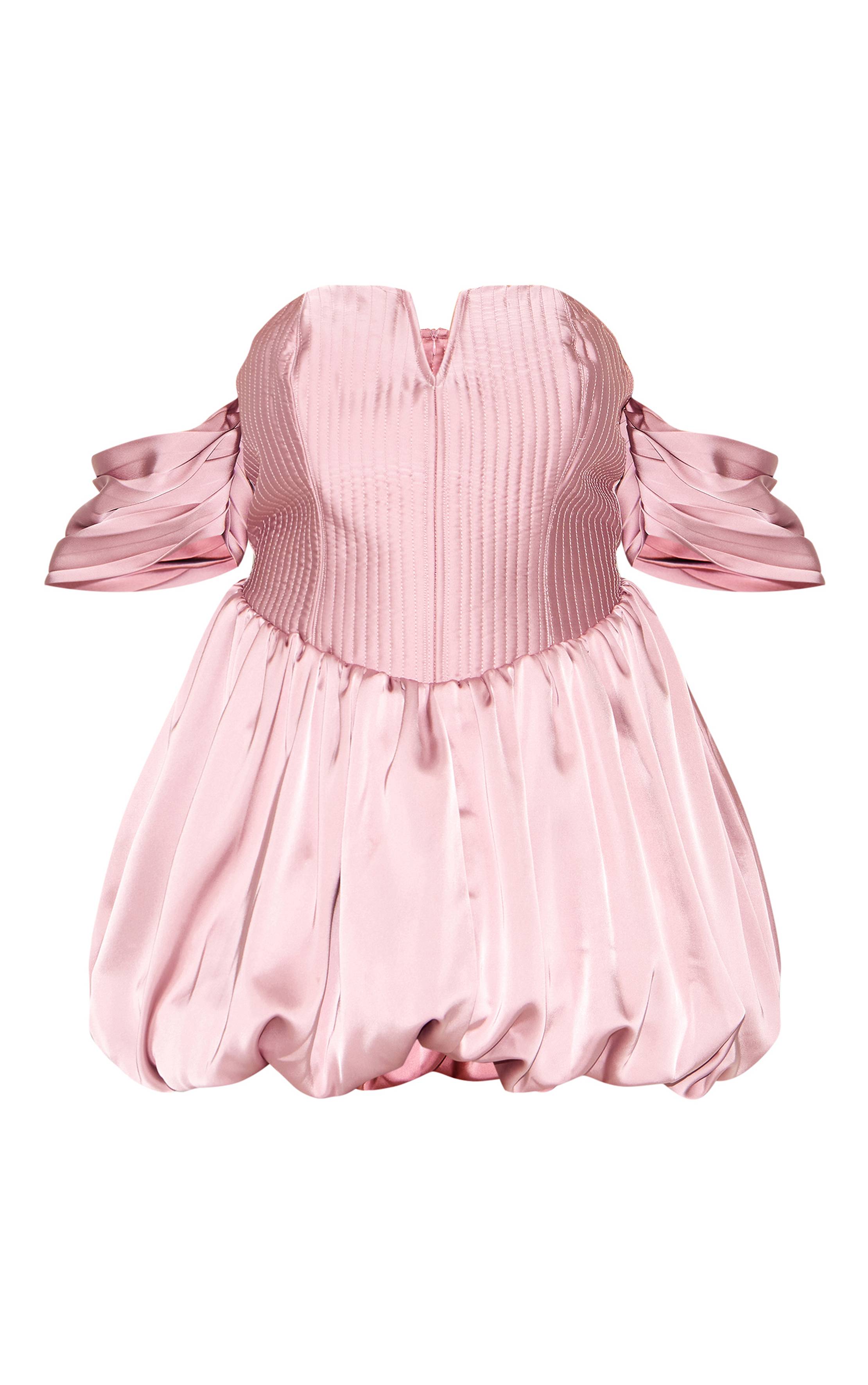 Rose Robe Droite Grande Taille En Satin Rose Avec Épaules Dénudées Et Volume Bouffant