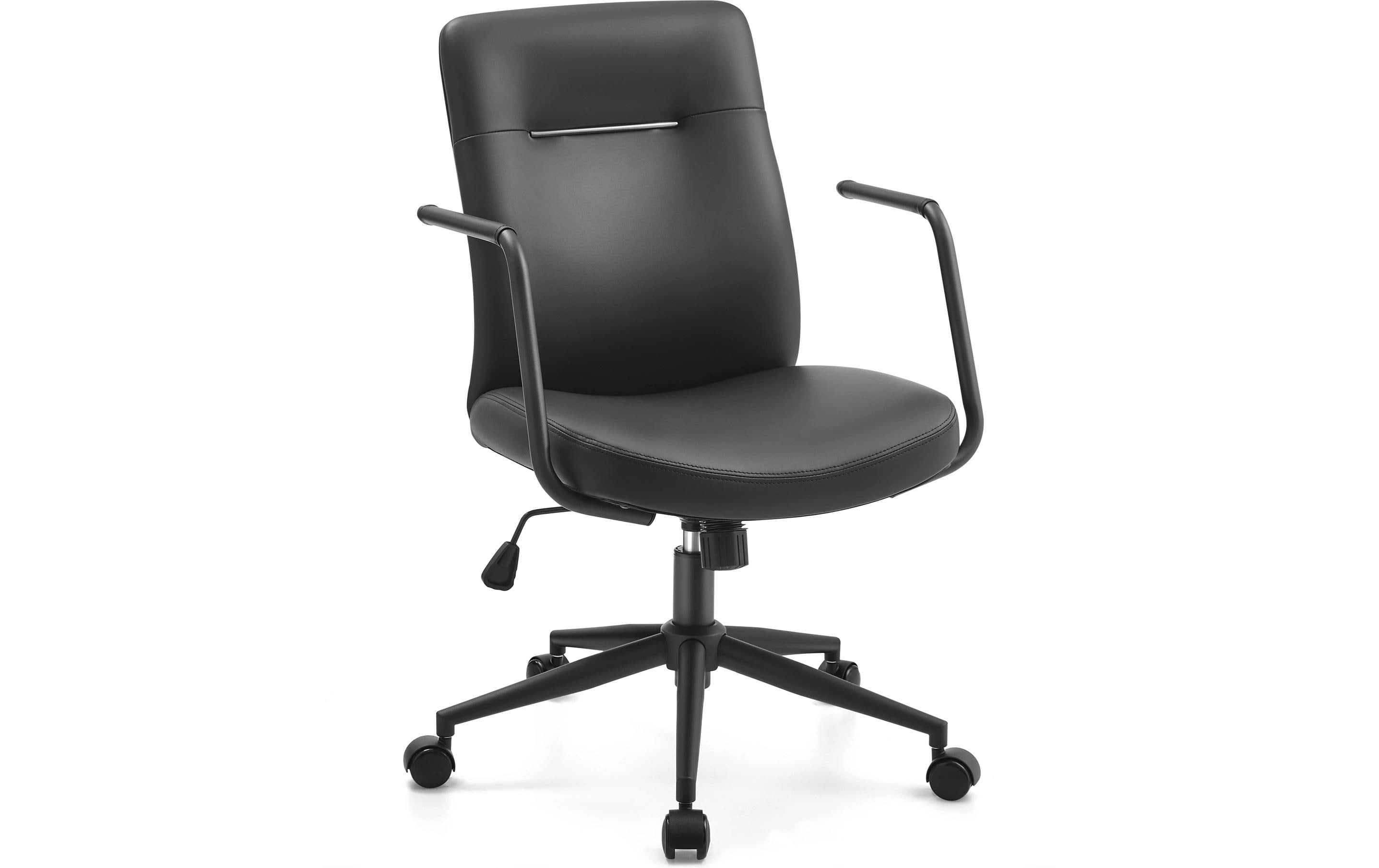 Bürostuhl mit Polsterrücken und Armlehnen, Schwarz<br>Drehstuhl mit gebogenem Sitz
