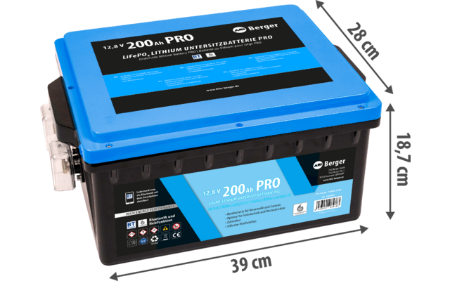 Berger LiFePO4 Lithium Untersitz Batterie Pro 200 Ah 12V mit Bluetooth & Heizung