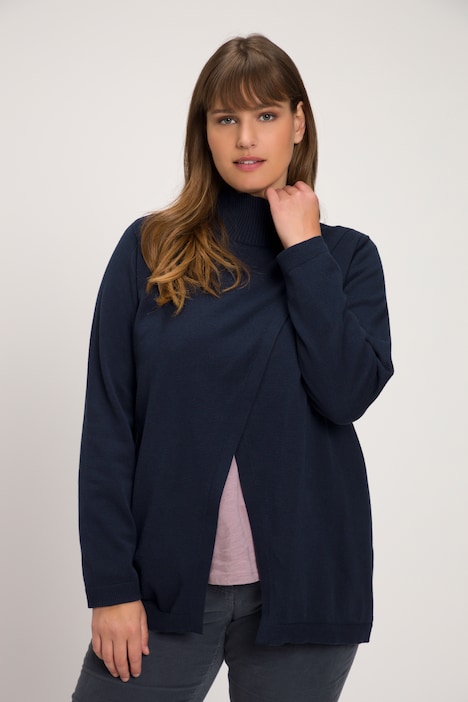 Pullover, Saumschlitz, Stehkragen, Langarm, Biobaumwolle