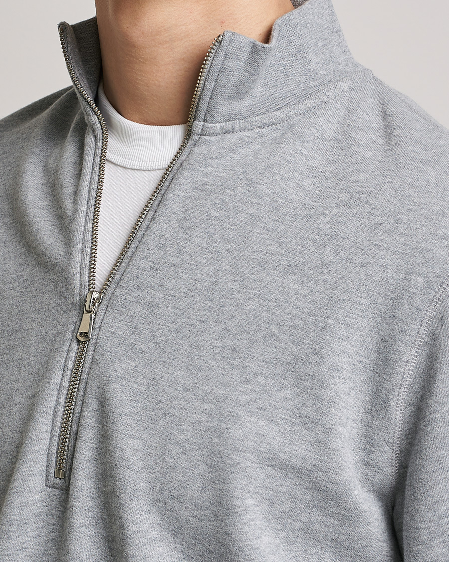 Sunspel Loopback Half Zip Sweatshirt Grey Melange
