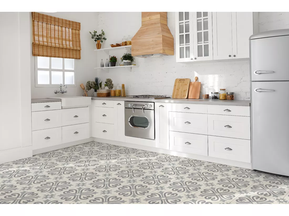 Carreaux autocollants PVC, Carrelage PVC adhésif - 9x30x30 - Motif arabe - gris