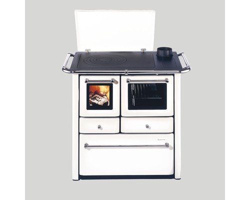 Westminster K85F vaste brandstoffornuis, wit, oven rechts met stalen kookplaat