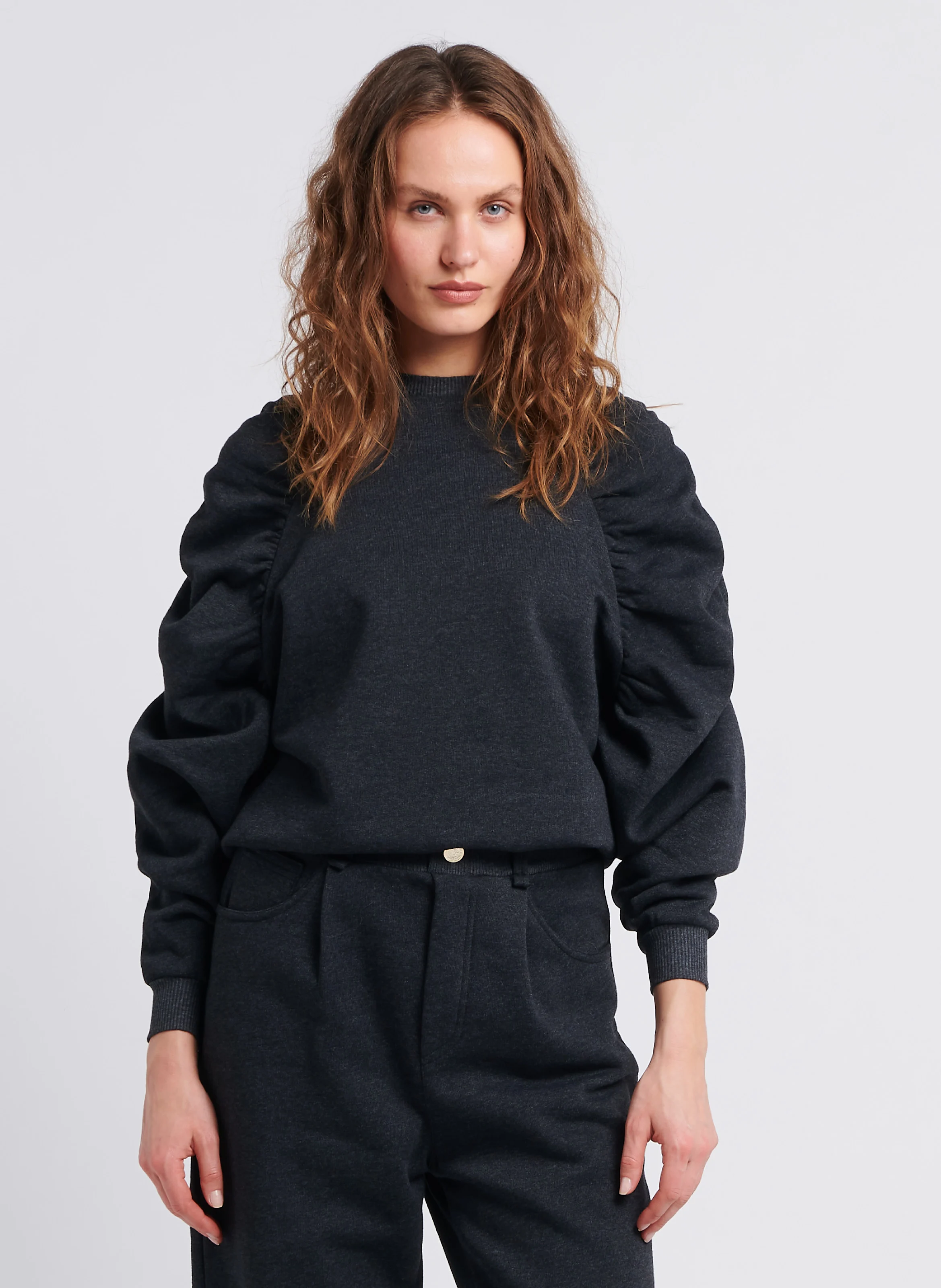 XENIA - Sweat col rond en coton mélangé | Gris