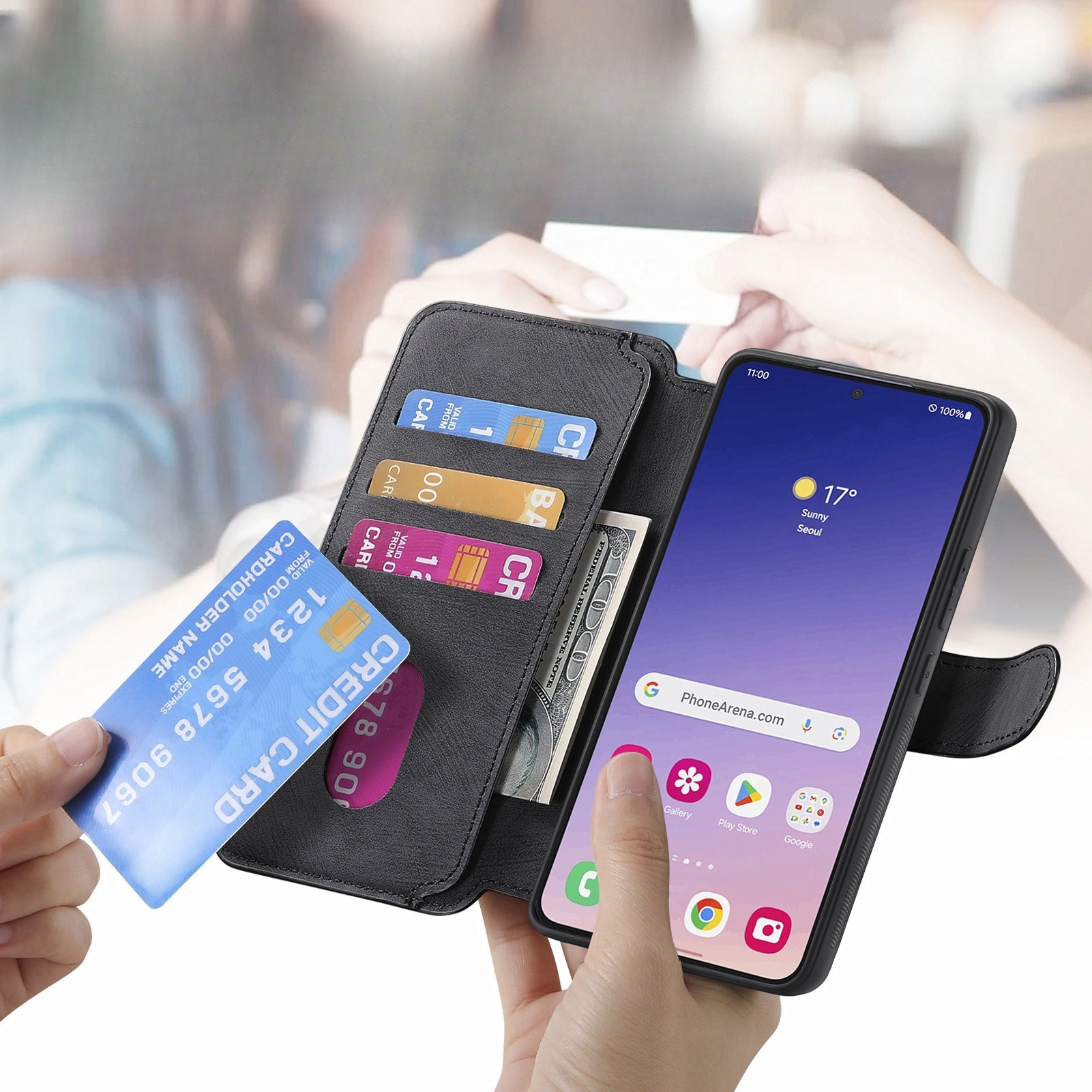Samsung Galaxy S25 Leder Case Schutzhülle   Abnehmbare Tasche inkl. Kartenfächer MagSafe-Modul - Schwarz