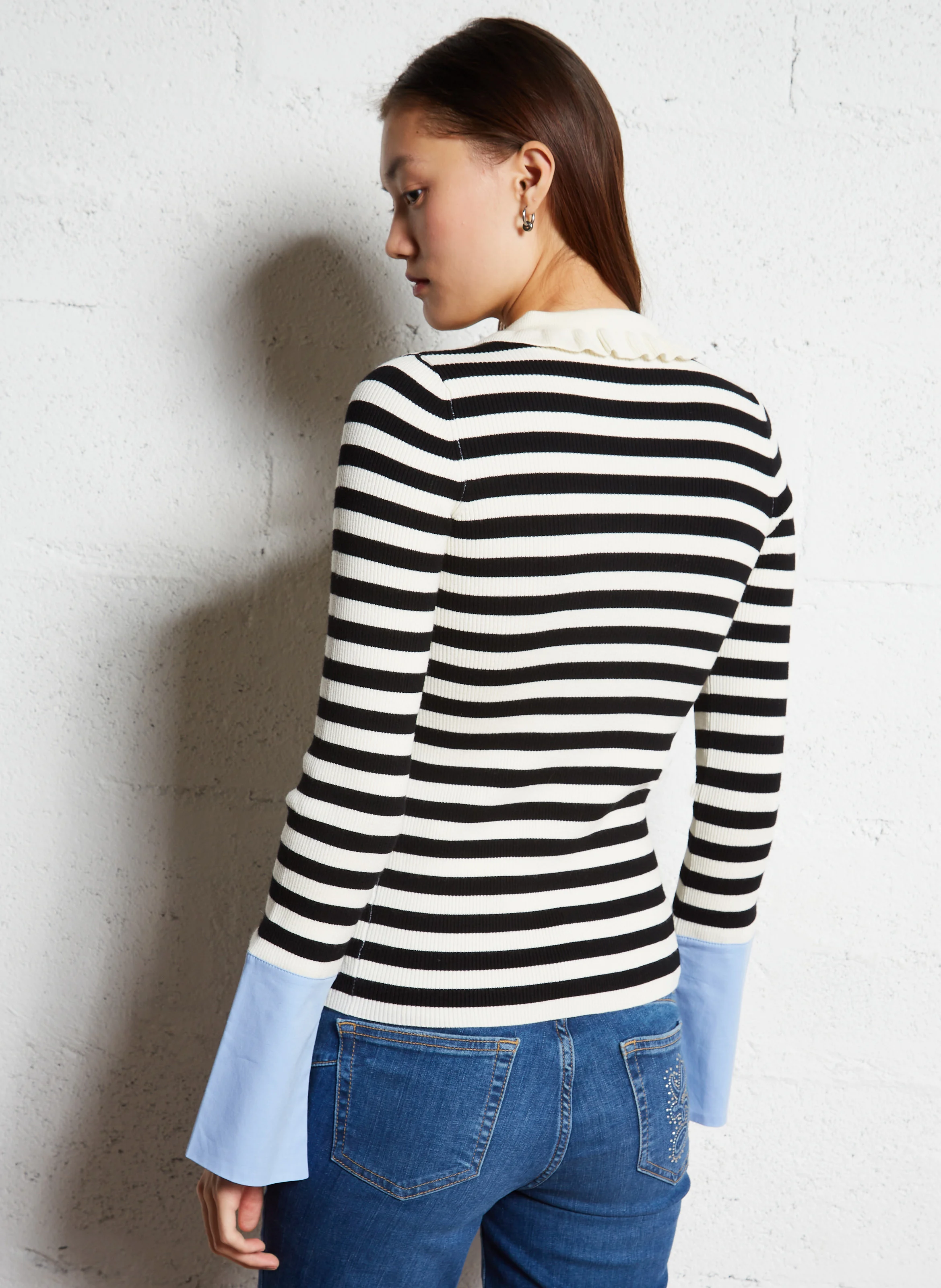 Cardigan à rayures avec col | Noir