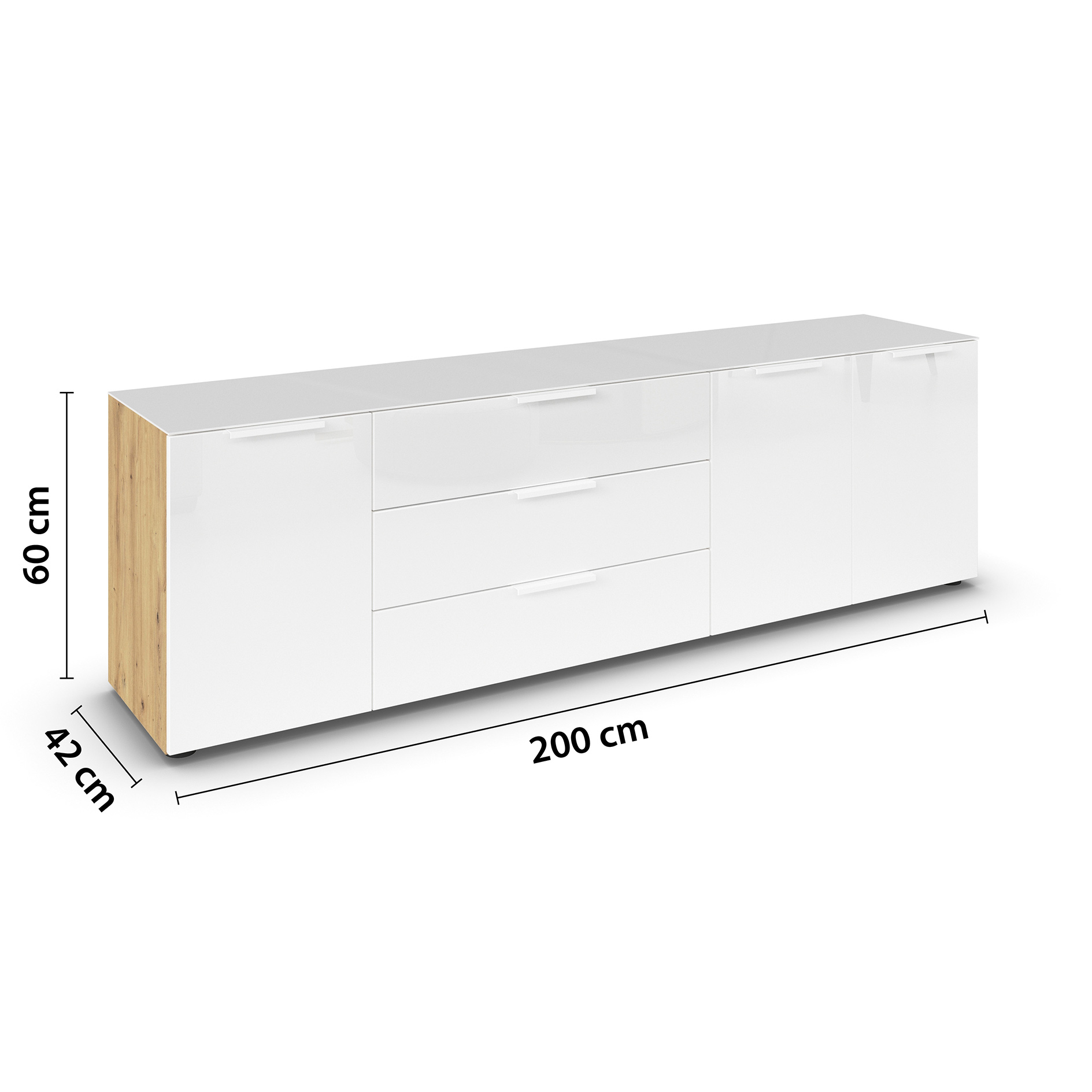 Lowboard - Artisan Eiche - weiß - Glasfront - 199 cm