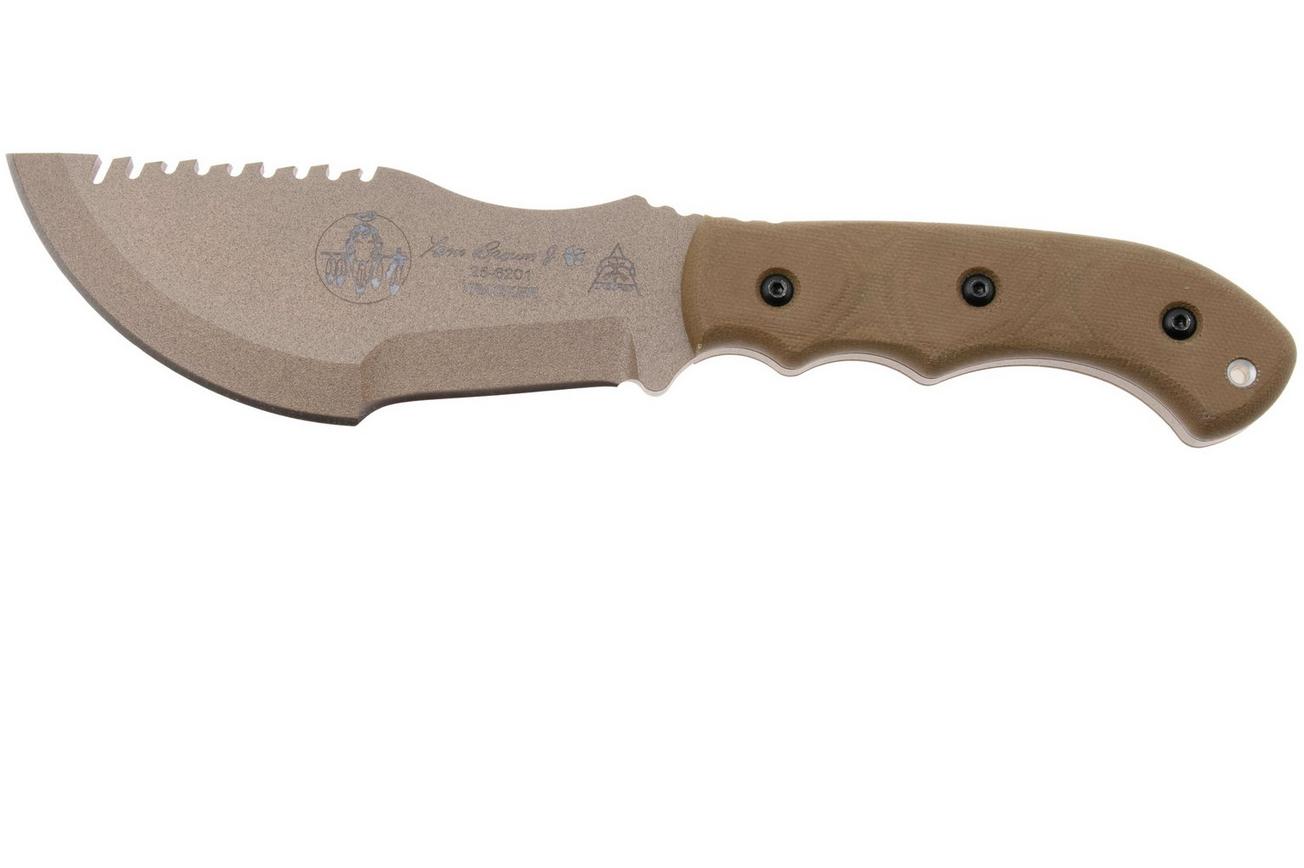 TOPS Knives TBT01-TAN Tom Brown Tracker #1 Large TBT01-TAN Coyote Tan 1095, Green Canvas Micarta, survivalmes, Tom Brown design