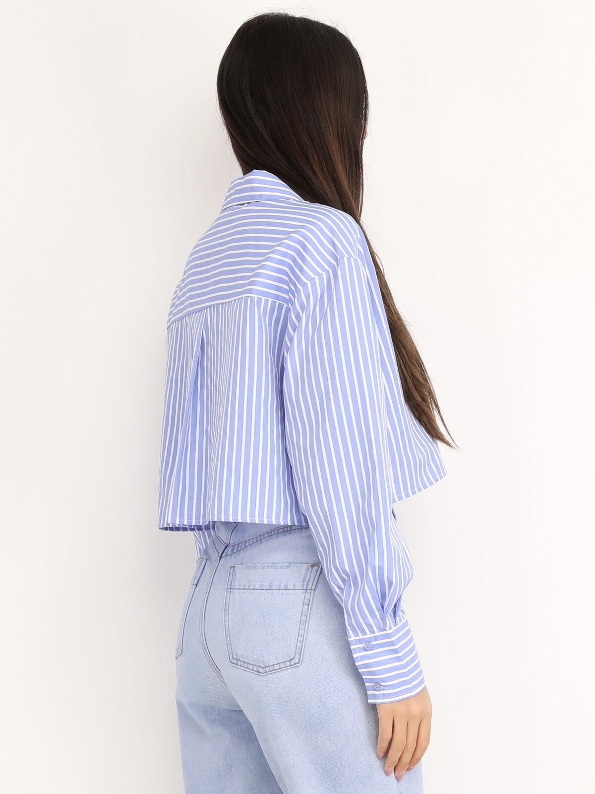 Chemise cropped à rayures- Bleu