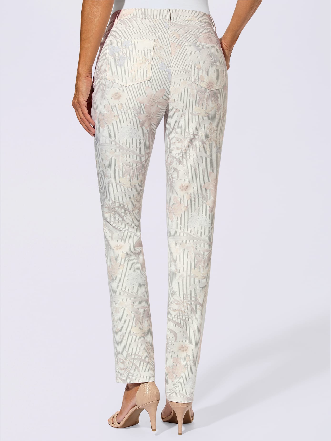 Pantalon slim jacquard motifs fleurs