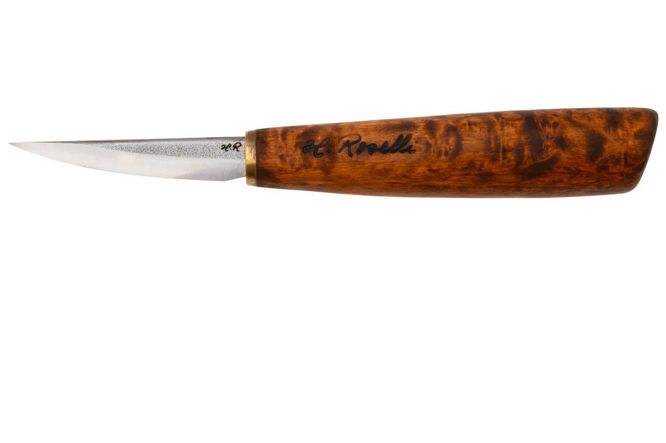 Roselli Carving Knife Short RIR113 Carbon Steel, Curly birch, houtsnijmes