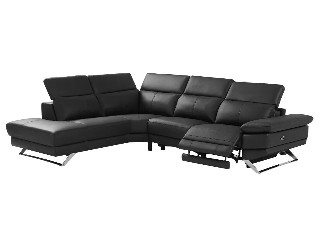 Canapé d'angle gauche relax électrique en cuir de vachette noir PUNO II