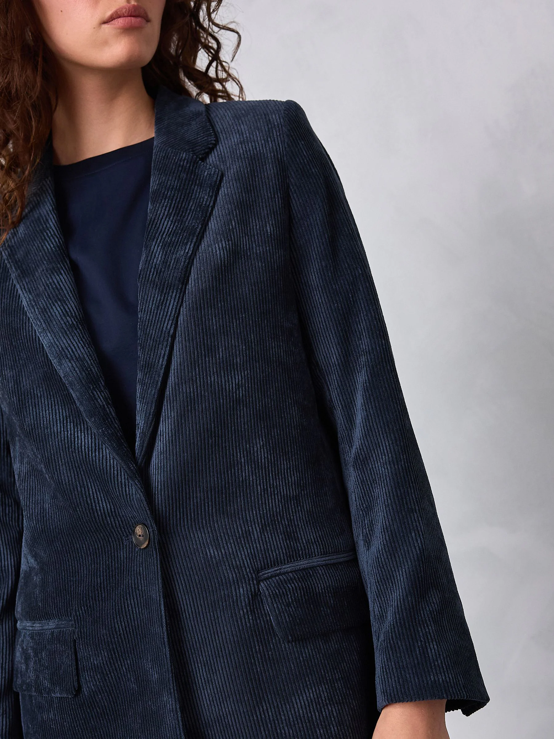 Donkerblauw - Corduroy blazer met enkele rij knopen
