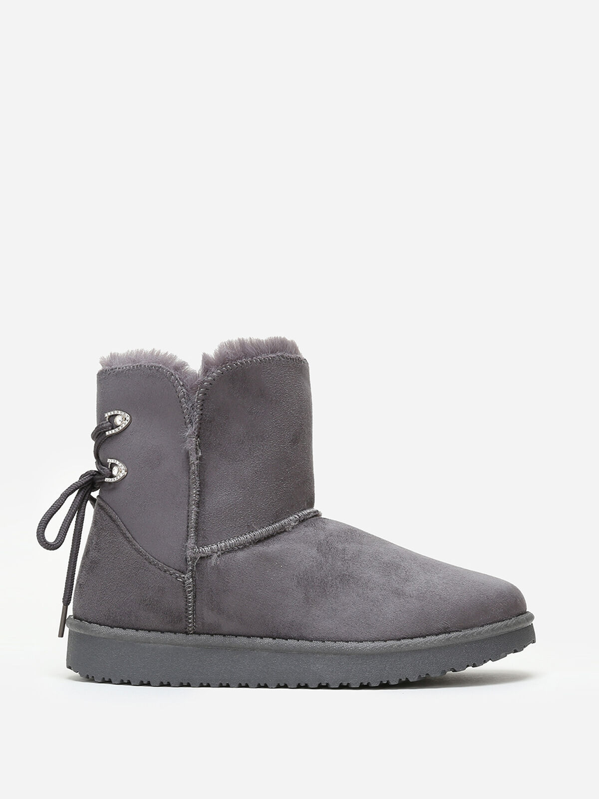 Boots fourrées à strass- Gris