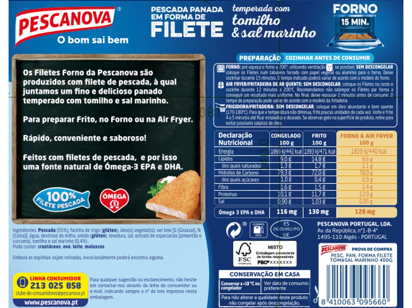 FILETES DE PESCADA PESCANOVA PANADA TOMILHO E SAL 400GR