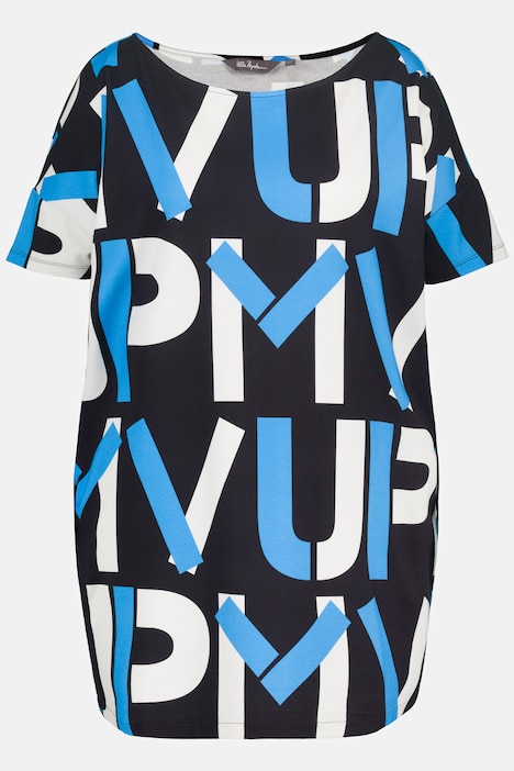Longshirt, Schriftmotiv, A-Linie, Rundhals, 3/4-Arm
