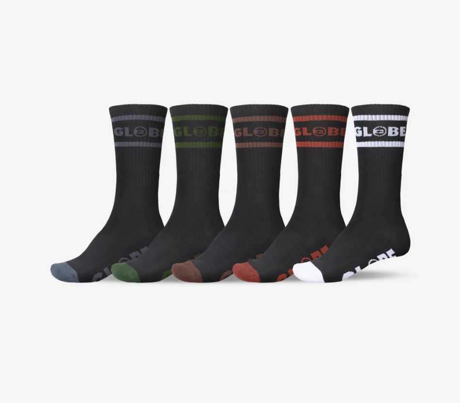 Globe Tilt Hi Crew Sock 5 Pack / 7-11 Black