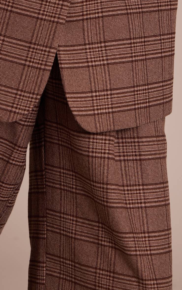 Marron Pantalon Large Tailleur En Sergé Tissé Premium À Carreaux