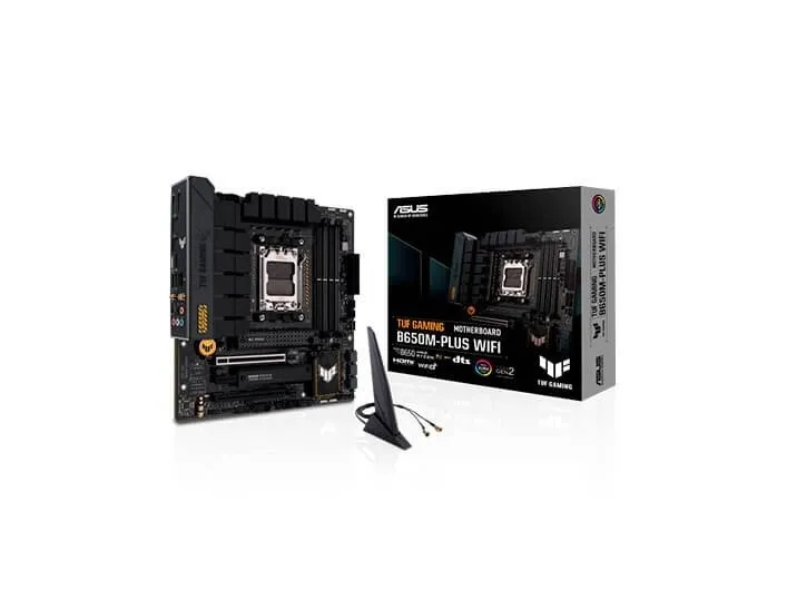 [OUTLET] - ASUS TUF Gaming B650M-Plus WIFI - Bundkort - micro ATX - Socket AM5 - AMD B650 Chipset - USB-C 3.2 Gen 2x2, USB 3.1 Gen 2, USB 3.2 Gen 2, USB-C 3.2 Gen 1 - 2.5 Gigabit LAN, Bluetooth - onboard grafik (CPU påkrævet) - HD Audio (8-kanaler)