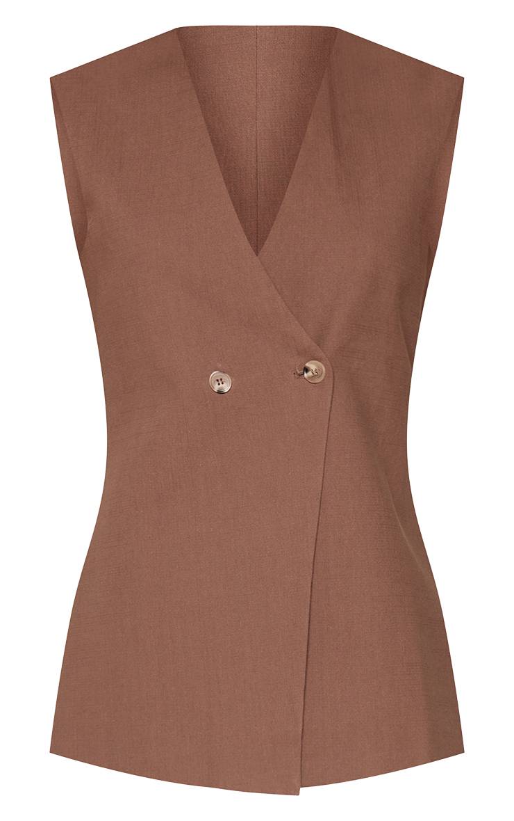 Chocolat Blazer Long Sans Manches À Boutonnage