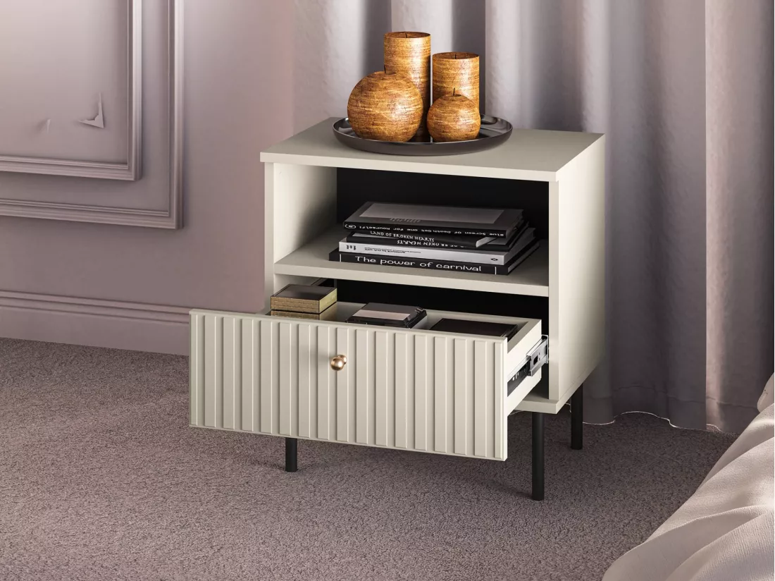 Table de chevet avec tiroir - 50 cm - beige - CALETTO
