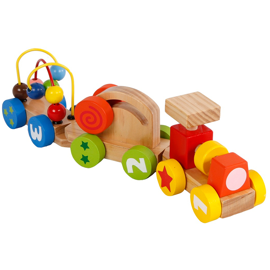Kids Globe Farming Wood Lernspielzug Lokomotive + zwei Wagons Braun, Grün, Rot Braun