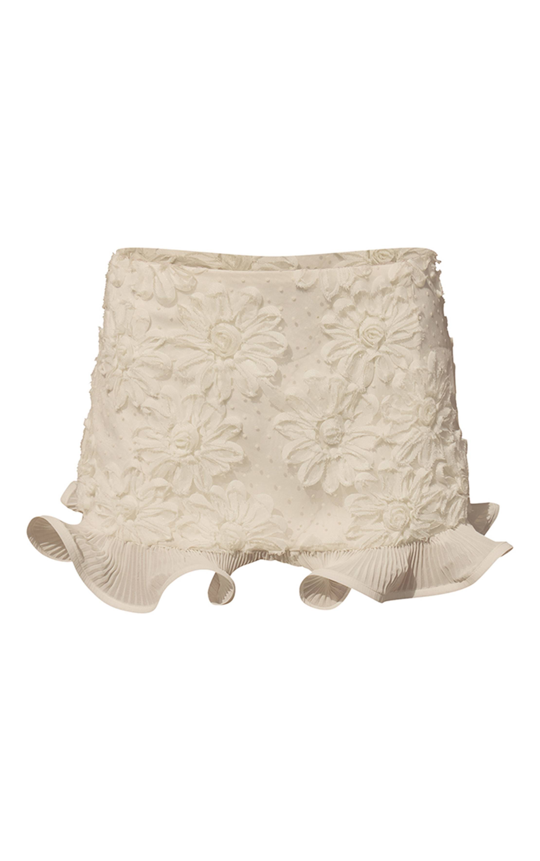 Crème Ensemble Jupe Mini À Volants Fleuris En Bouclé