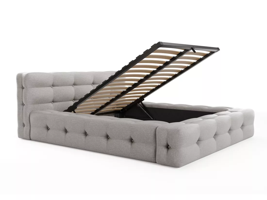 Lit coffre capitonné 140 x 190 cm - Tissu chiné - Gris clair - LERUCO de Pascal Morabito