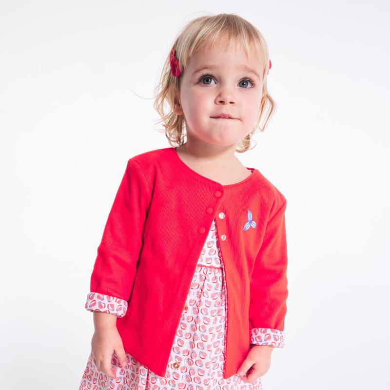 Gilet réversible maille côtelée et imprimée orange bébé fille Orange