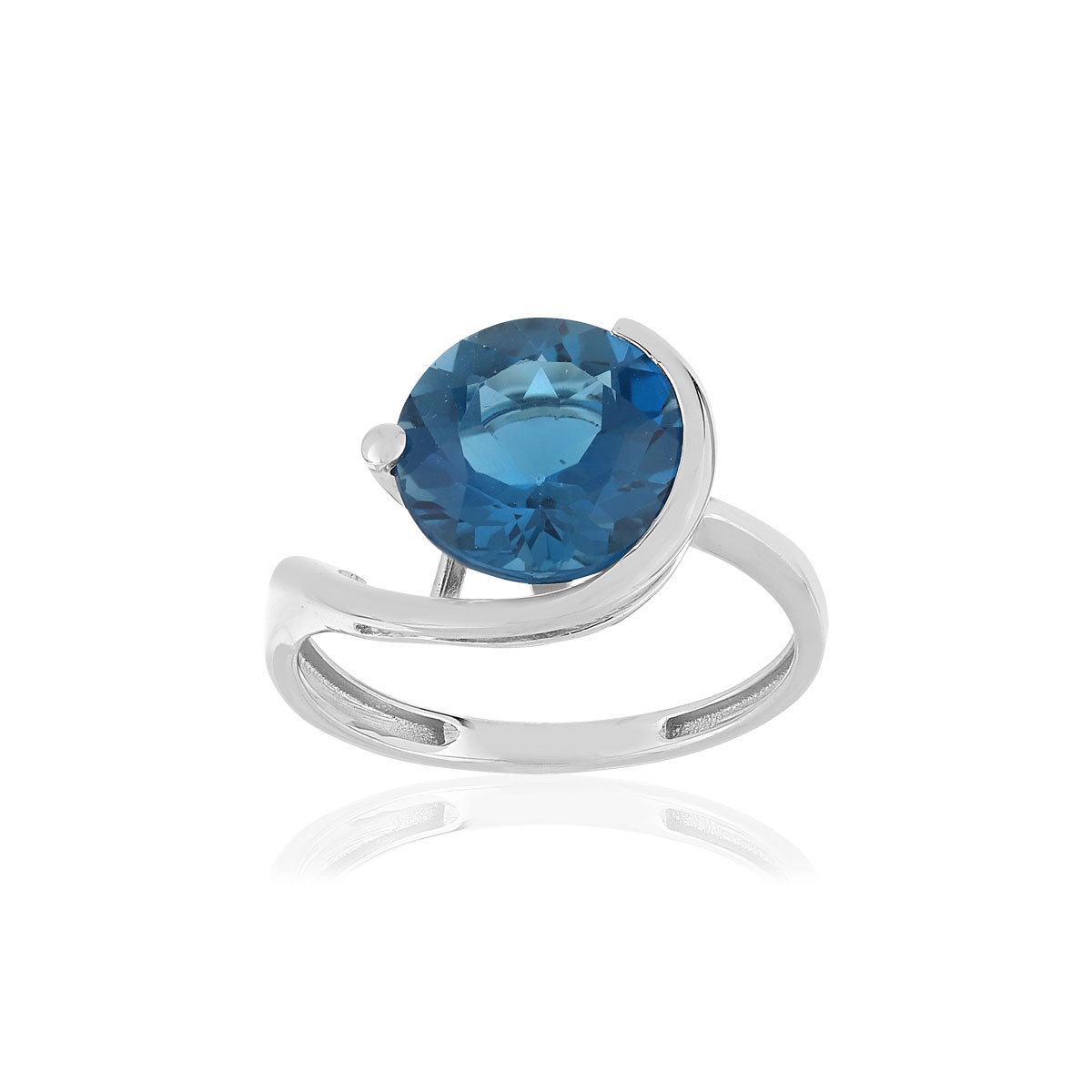 Bague or blanc 750, 1 Topaze London Blue de 5 carats.