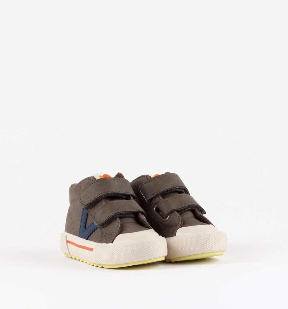 TRIBU SCRATCH EFFET CUIR Bottines pour garçon semelle fluor KAKI