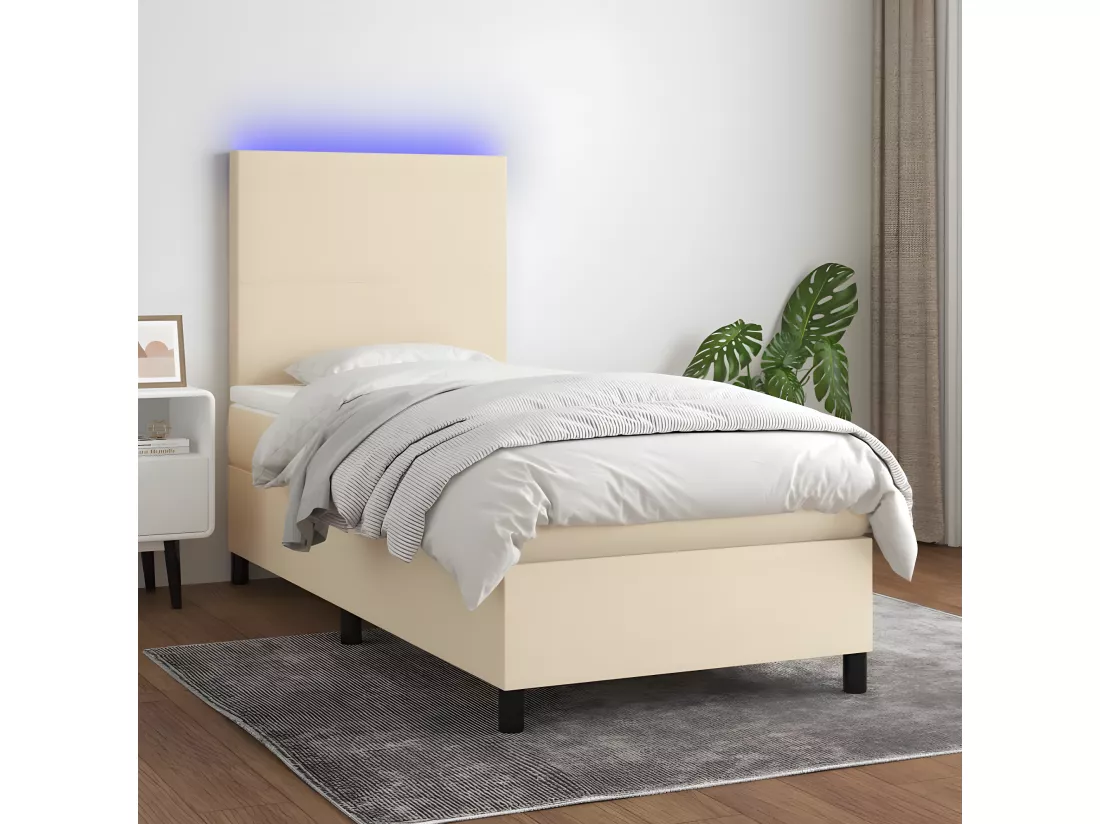 Sommier tapissier avec matelas et LED Crème 80x200cm Tissu