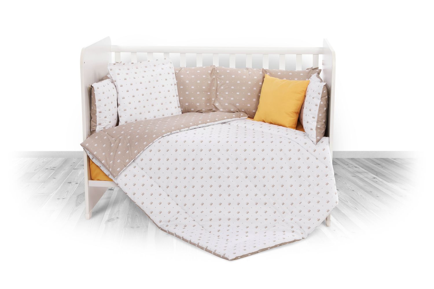 Lorelli Babybettwäsche-Set 5-tlg. Decke 140 x 95 cm Kissen 43 x 35 cm Nestchen beige Krone