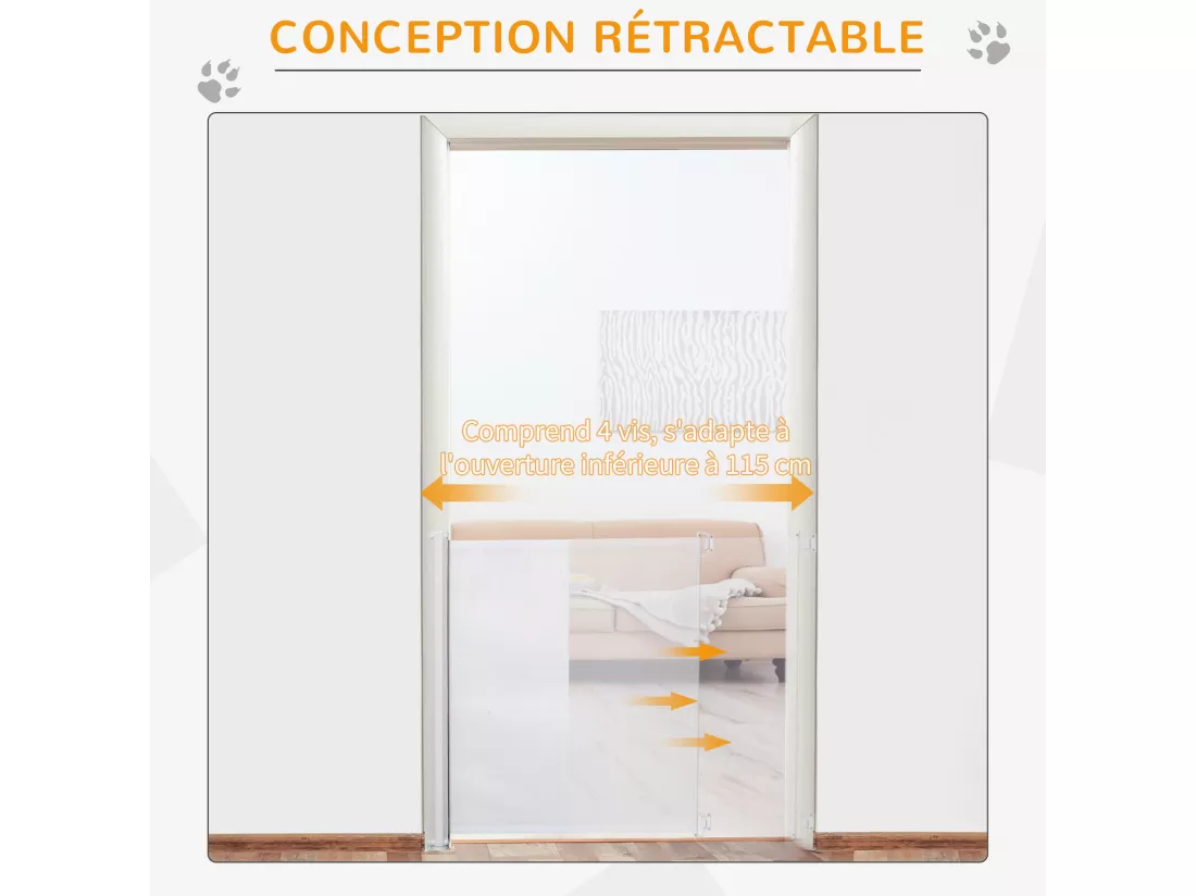 Barrière de sécurité barrière animaux rétractable automatique 1,15L x 0,83H m teslin métal blanc
