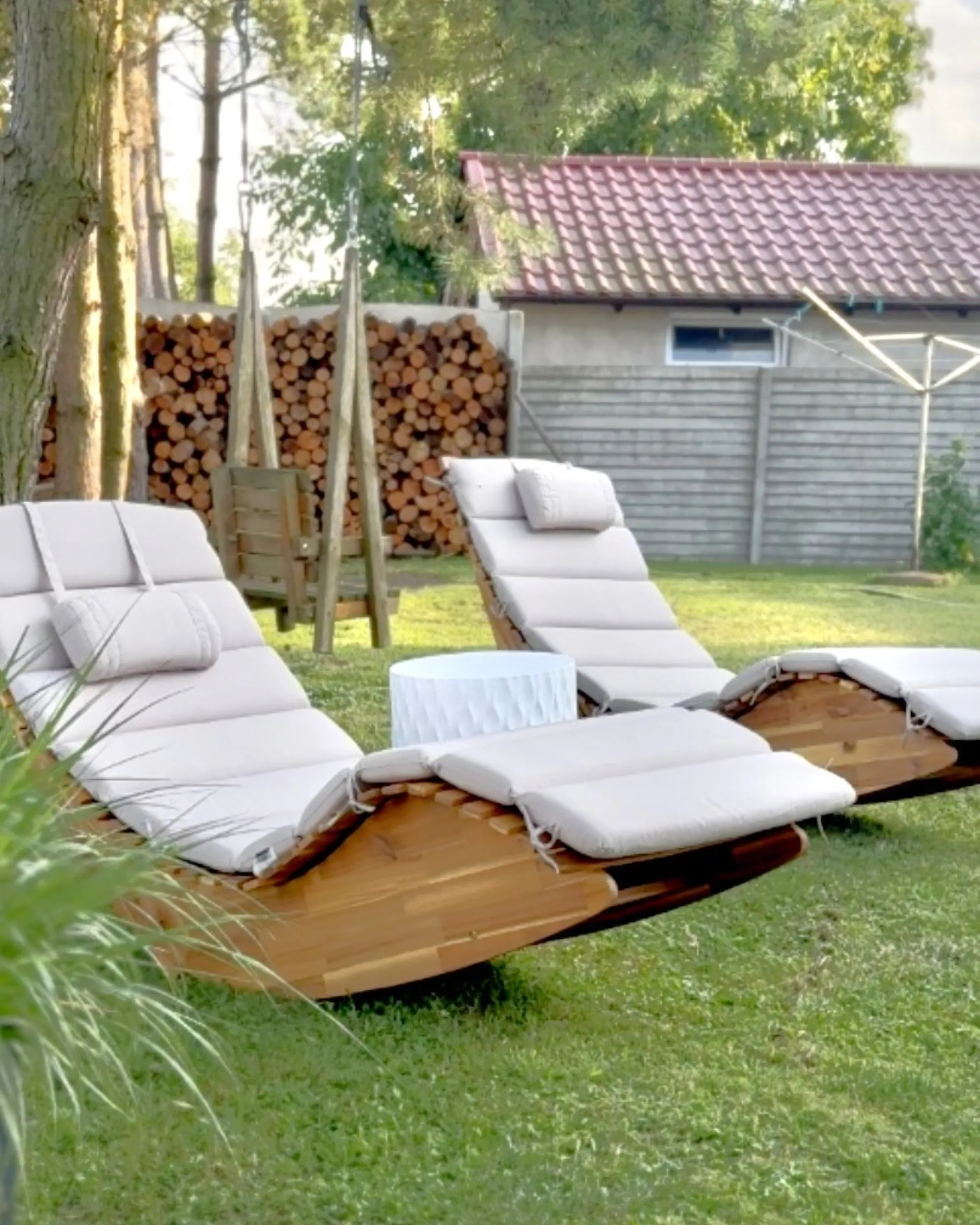 Ligstoel met kussen BRESCIA PREMIUM Acaciahout Taupe