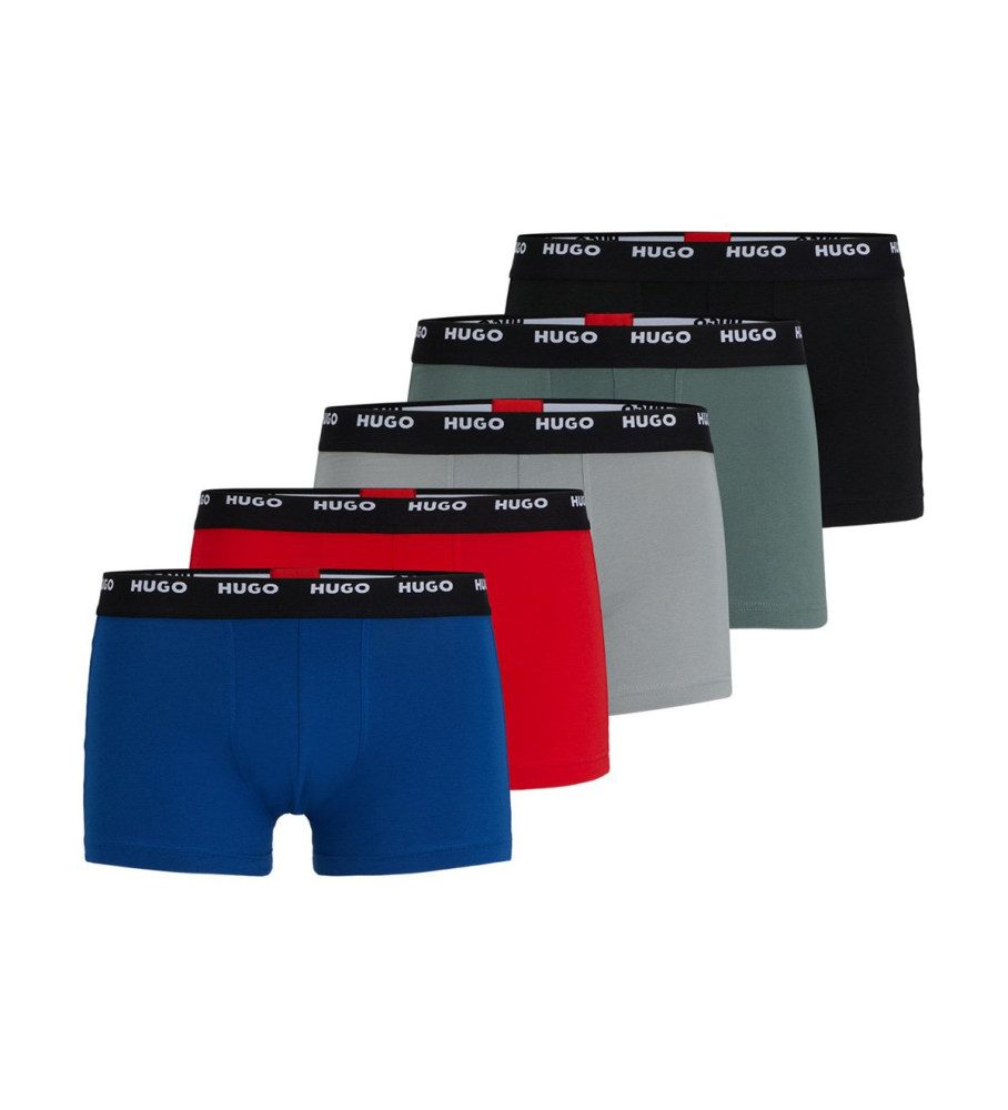 Pacote com 5 cuecas boxer HUGO com logotipo multicolorido.